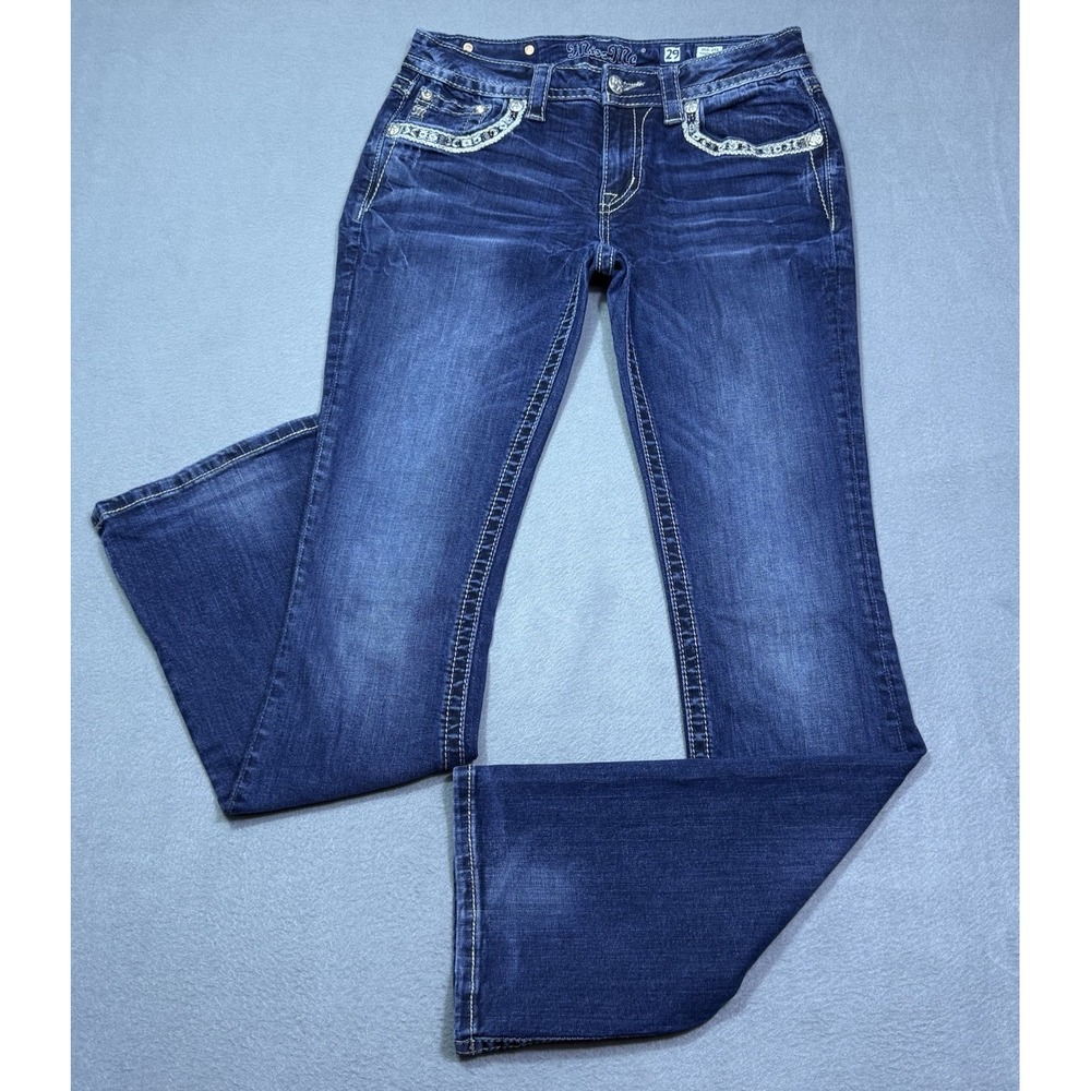 Miss Me Jeans Womens 29x33 Midrise Bootcut Slim Embroidered Pockets Boho USA